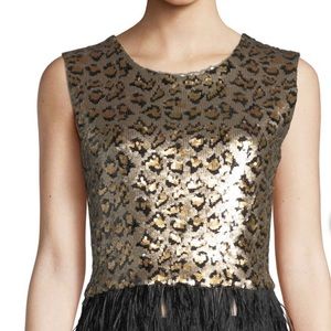 Le Superbe Fitted Cropped Sequin Top with Ostrich feathers size (L)
